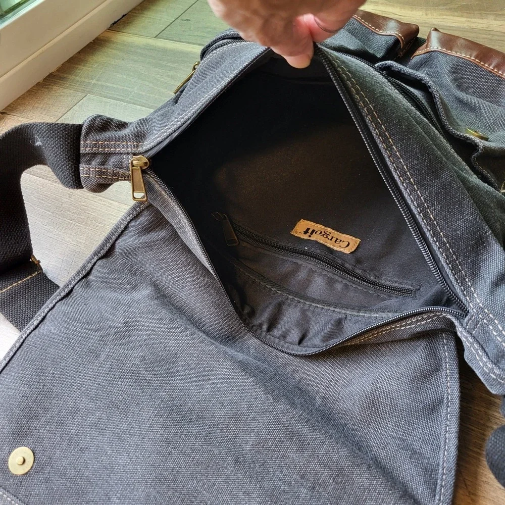 Cargoit Messenger Bag Charcoal Grey Washed Canvas Crossbody Laptop Satchel